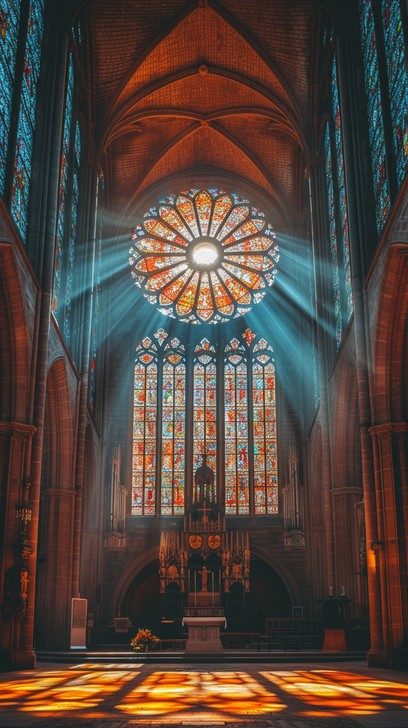 Light through a cathedral rose window